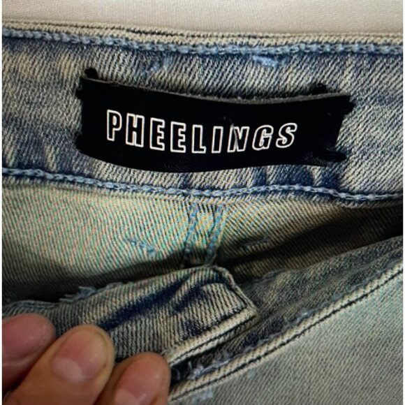 Pheelings Light Blue Distressed Cotton Blend Jeans With Embroidered Lettering - Picture 5 of 14